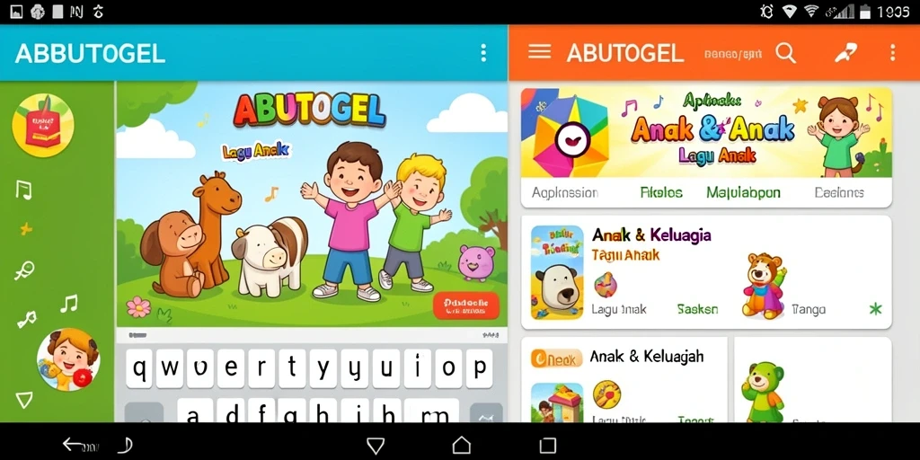 Antarmuka aplikasi ABUTOGEL yang ceria dan interaktif untuk lagu anak.