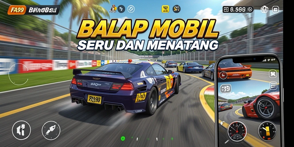 Tampilan antarmuka balap mobil yang menarik dan interaktif.