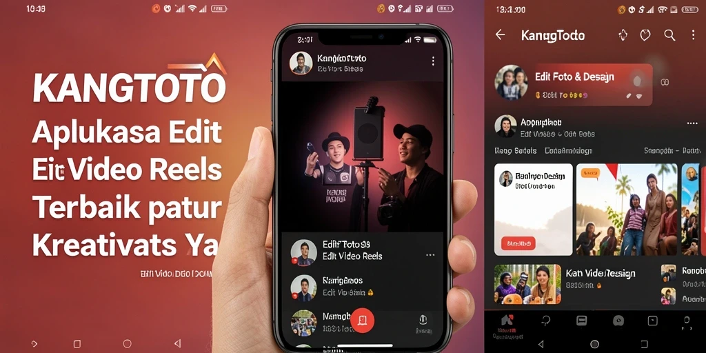Screenshot antarmuka KANGTOTO saat mengedit video reels dengan fitur lengkap.