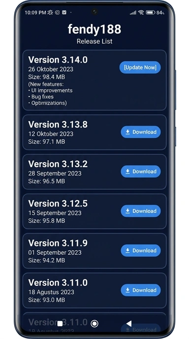 Riwayat Versi fendy188 untuk Pengguna Android